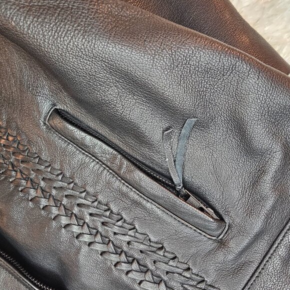 Indian Motorcycle Black Braided Leather Jacket - Picture 9 of 14
